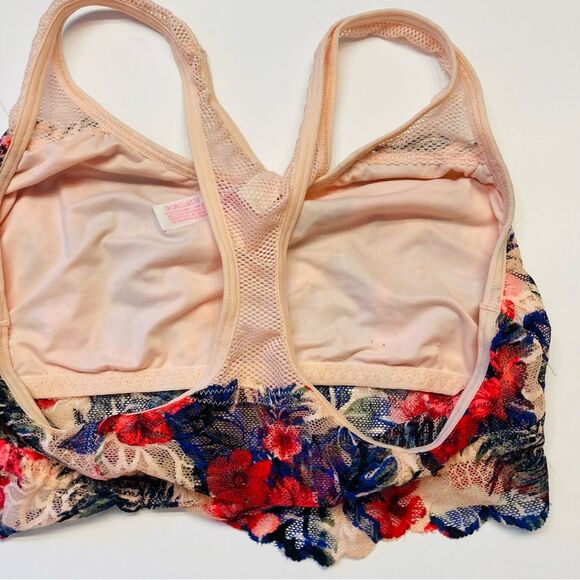 Victoria's Secret Pink Lace Bralette Bra Racerback Unlined Sz XS Tropical Floral - Picture 9 of 11
